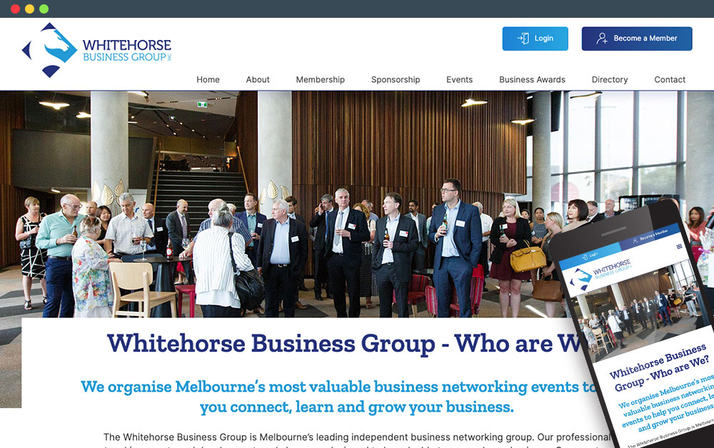 Whitehorse Business Group website on mobile and laptop view