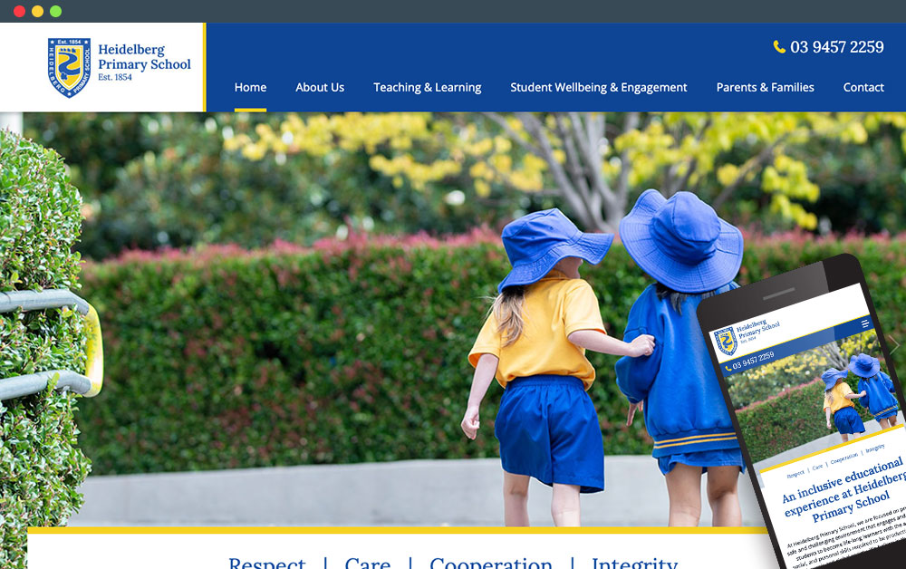 Heidelberg Primary School website on mobile and laptop view