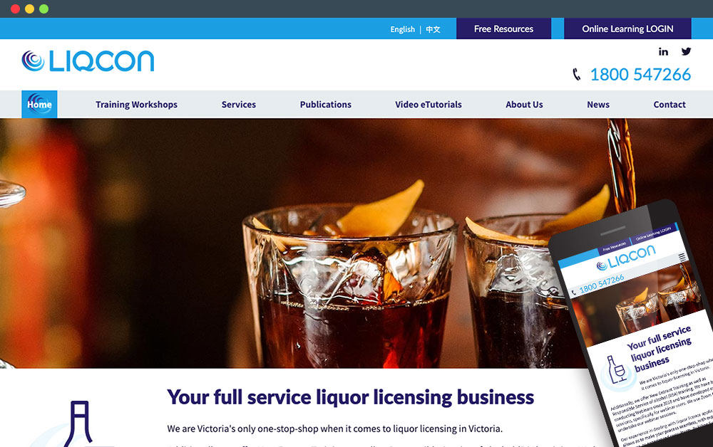 Liqcon website on mobile and laptop view