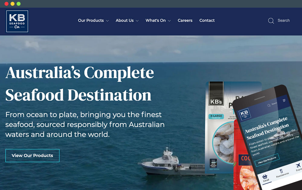 KB Seafood Co website on mobile and laptop view