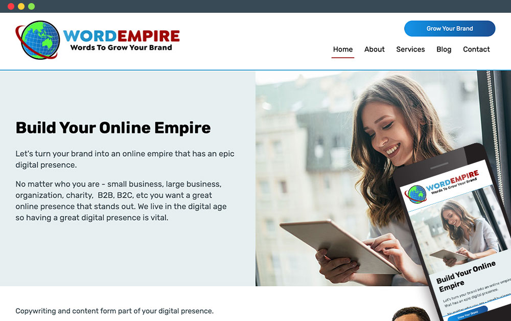 Word Empire website on mobile and laptop view