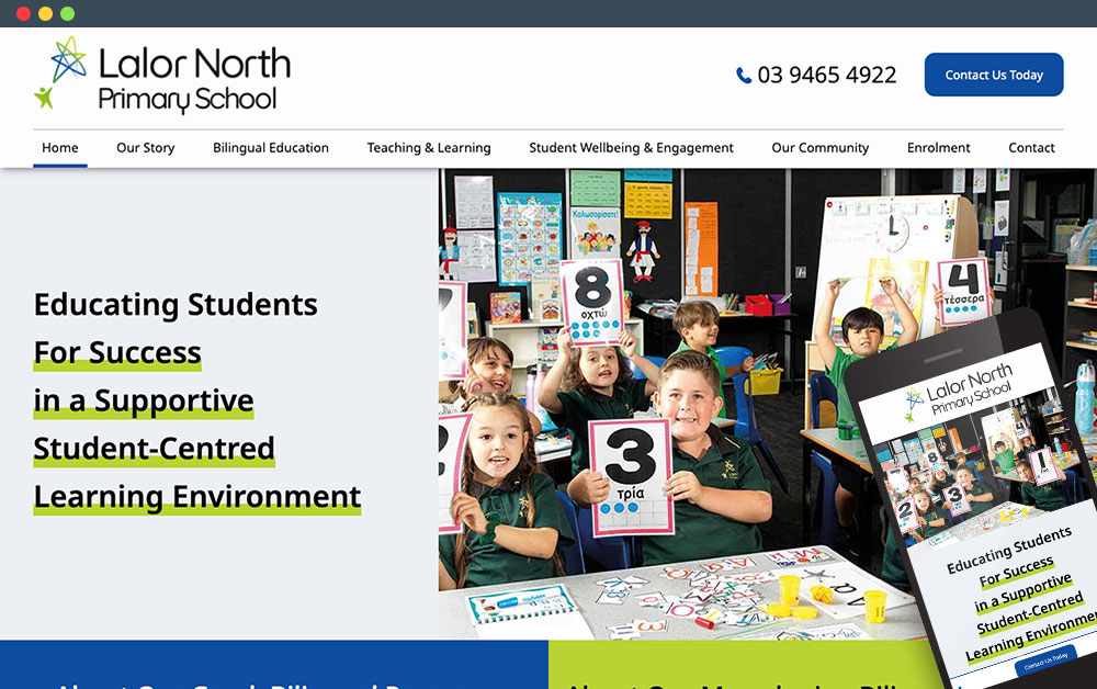 Lalor North Primary School website on mobile and laptop view