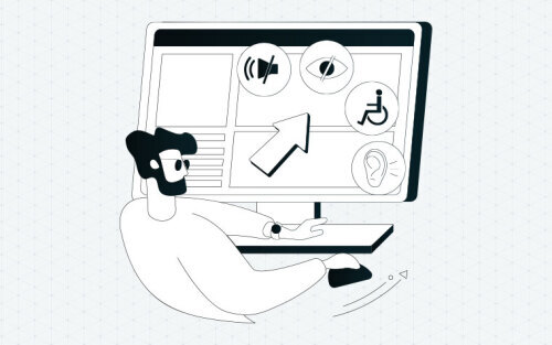 Illustration of a blind man using an accessible website