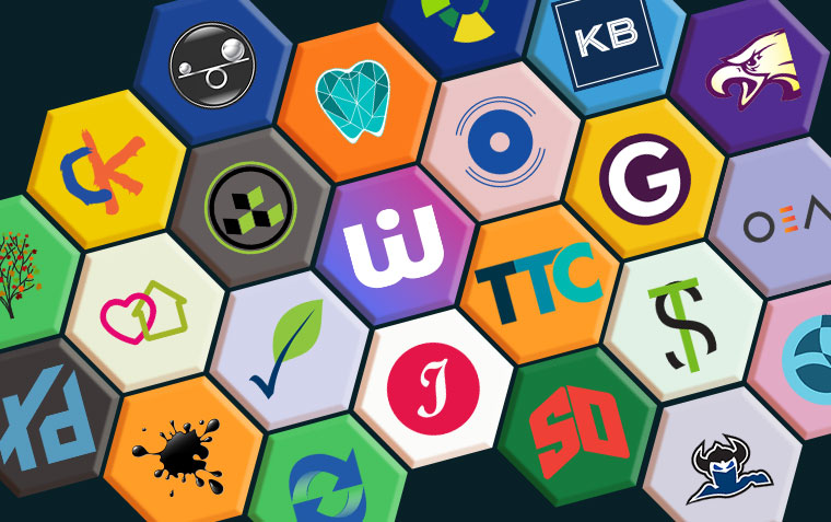 Hexagons in a grid with favicon examples inside