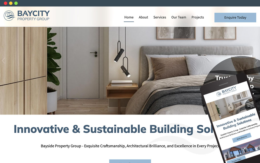 Baycity Property Group website on mobile and laptop view