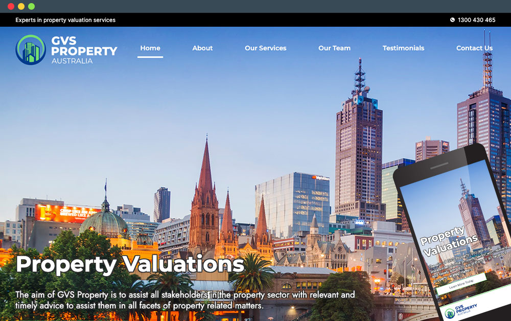 Screenshot of new website for GVS Property Australia