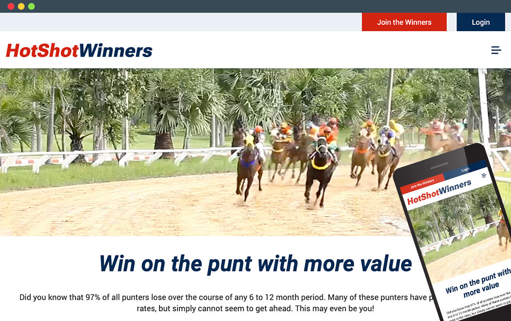 Portfolio image of HotShot Winners website on desktop and mobile screen