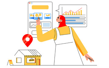 graphic showing web designer wireframing local website