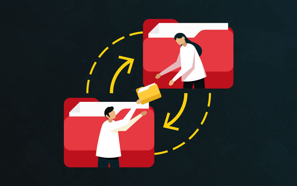 Illustration of people passing a folder between them