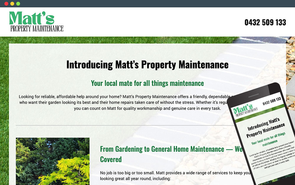 Matts Property Maintenance Website in desktop and mobile view