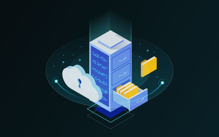 Web hosting concept. Hosting server illustrated as a filing cabinet.