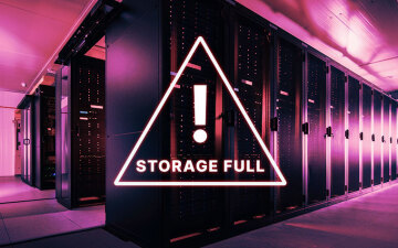 Server room with red overlay and Storage Full Warning