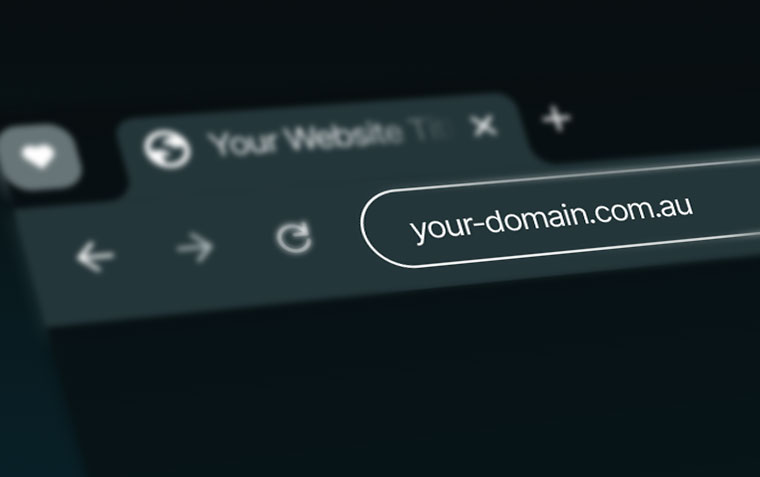 Dark screen with a close up of a browser tab with your-domain.com.au in the address bar