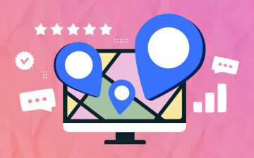 map with location pins displayed on a computer screen with icons for comments and ratings floating around it