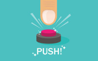 Illustrated finger pressing a button that says Push