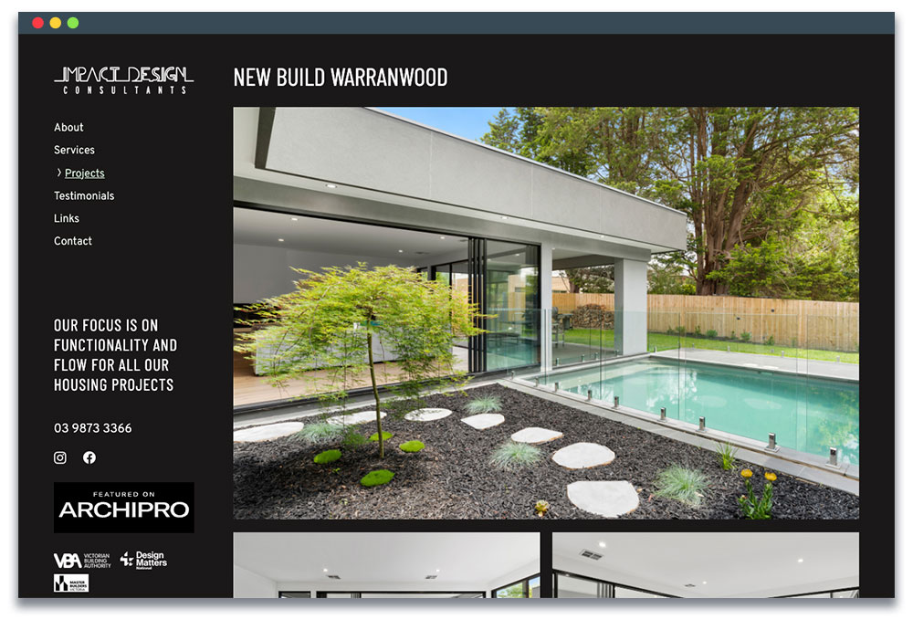 Screenshot of Impact Design's project showcase