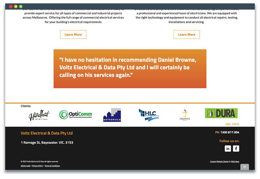 Screenshot of Voltz Electricians' client logos
