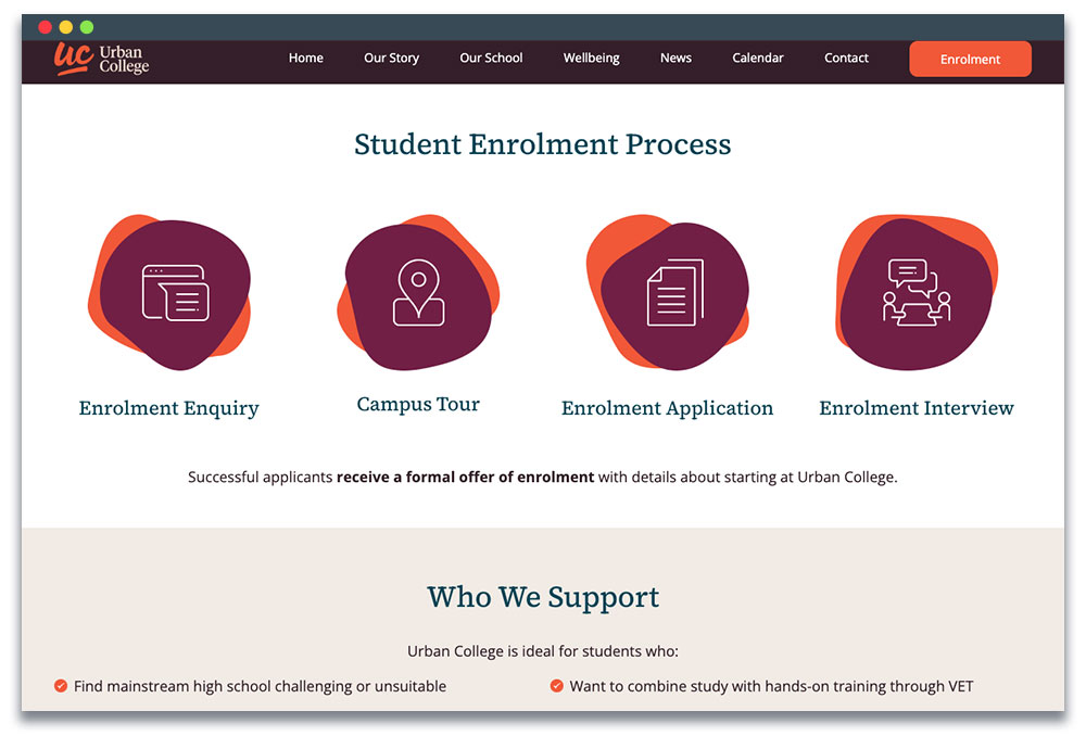 Page displaying the enrolment process with icons.