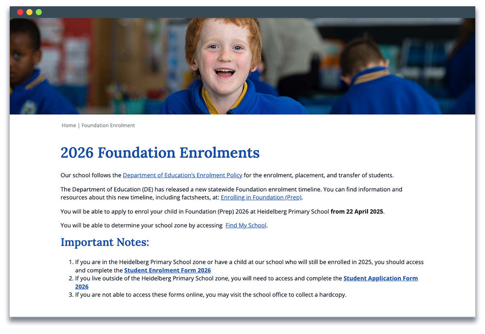 Page providing information and links to the government enrolment forms.