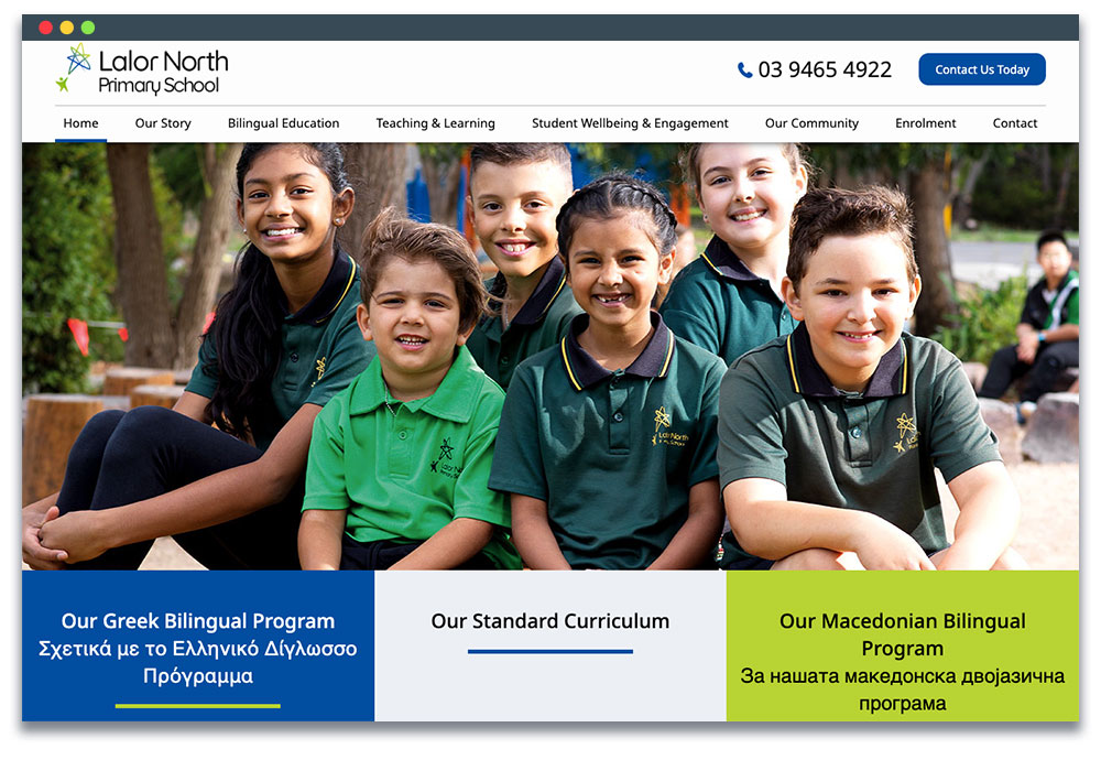 Lalor North PS homepage showcasing the bilingual curriculum