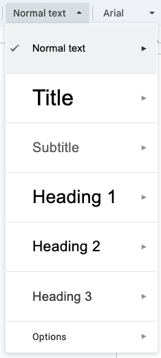 Example of Google Docs Heading styles