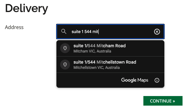 Screenshot of Plantation Paper using Address Autocomplete for the delivery address