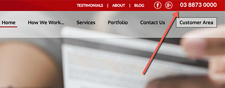 Website homepage with phone number displayed