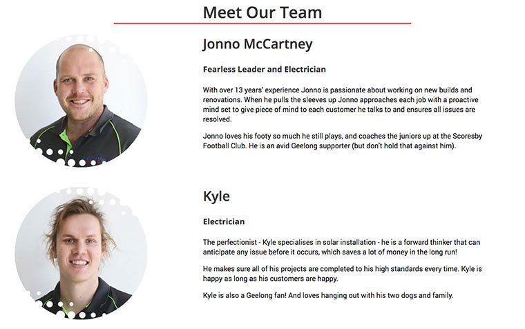 Meet the Team example on McCartney Electrical