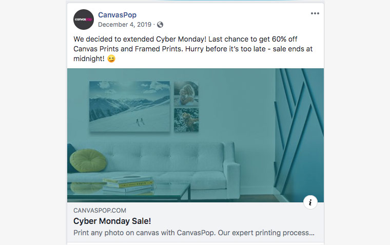CanvasPop uses emotion and excitement in their call to action whilst also using urgency